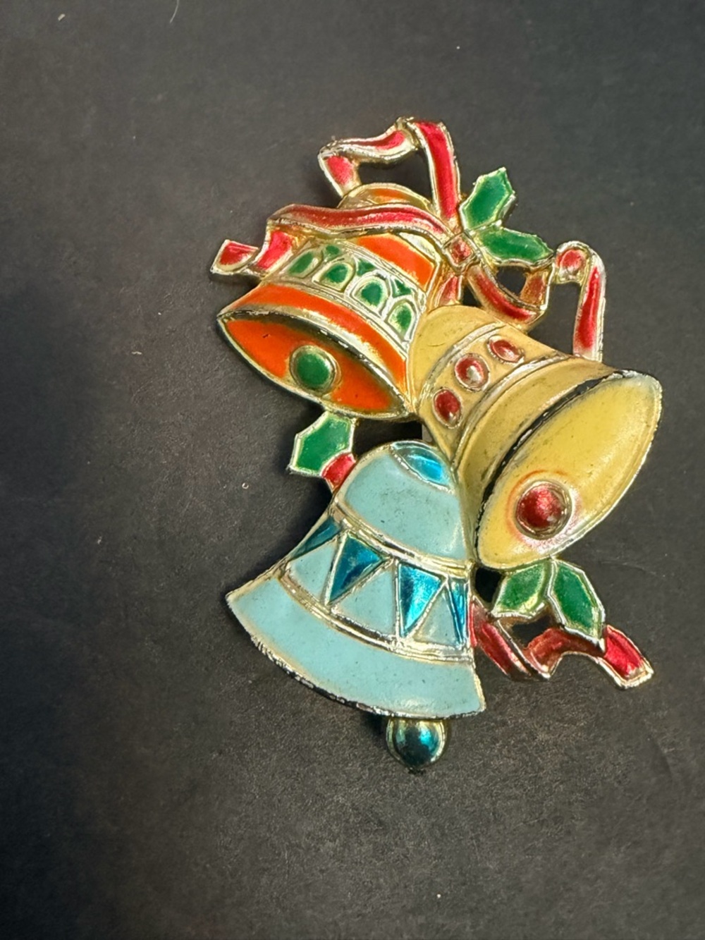 Vintage Multi-Color Bell Brooch - Festive Enamel Holiday Pin